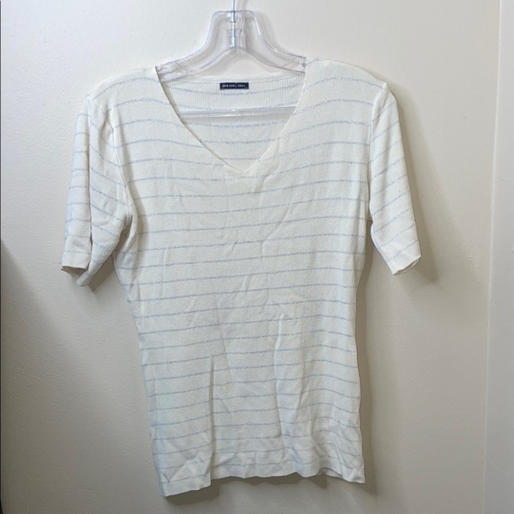 White Striped V-Neck Top
